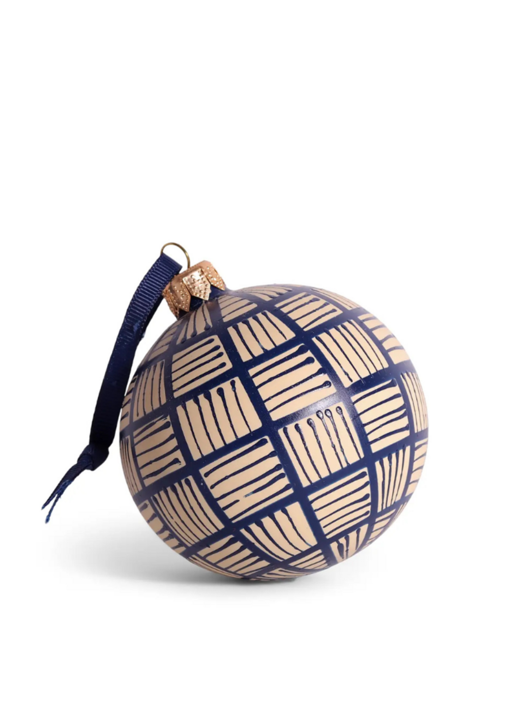 studio THIE studio THIE - Lines Glass Ornament 8cm, Navy On Taupe