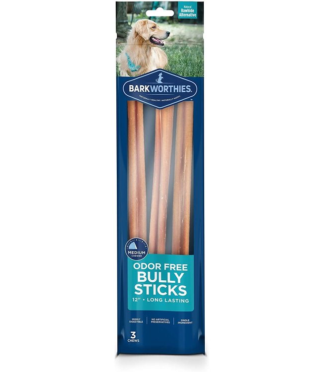 Barkworthies Barkworthies Bully Stick Odor Free 3 Pack 12"