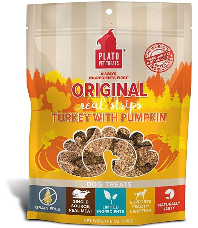 Plato Pet Treats Plato Pet Treats® Original Grain Free Real Strips Turkey with Pumpkin Meat Bar Dog Treats 18 Oz