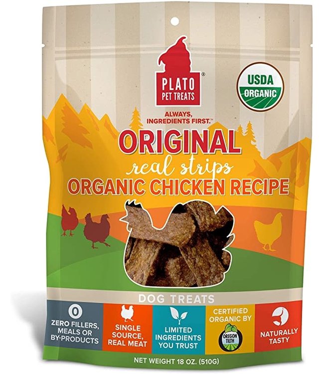 Plato Pet Treats Plato Pet Treats® Original Real Strips Organic Chicken Meat Bar 18 Oz