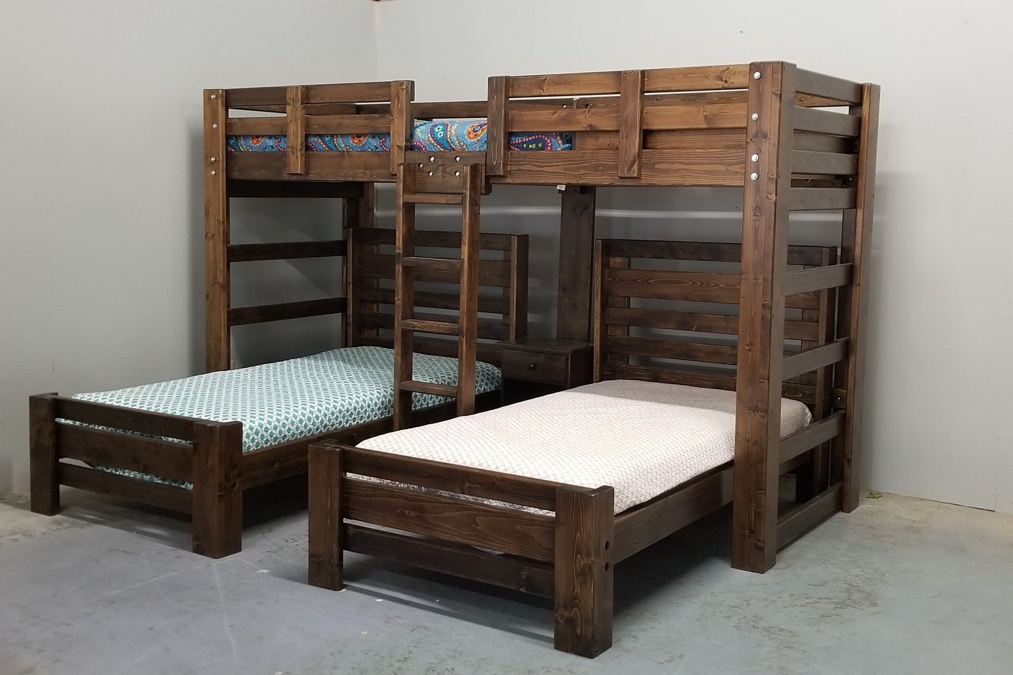 triple bunk bed with desk