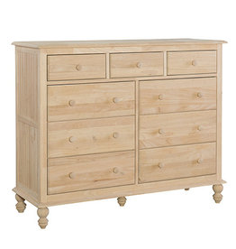 Whitewood Cottage 9 Drawer Dresser Unfinished