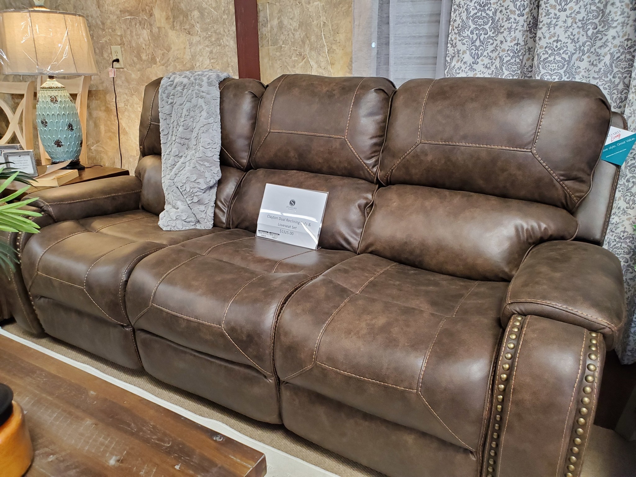Clayton Reclining Sofa Brown Nailhead Bargain Box And Bunks Clayton Reclining Sofa Brown Nailhead