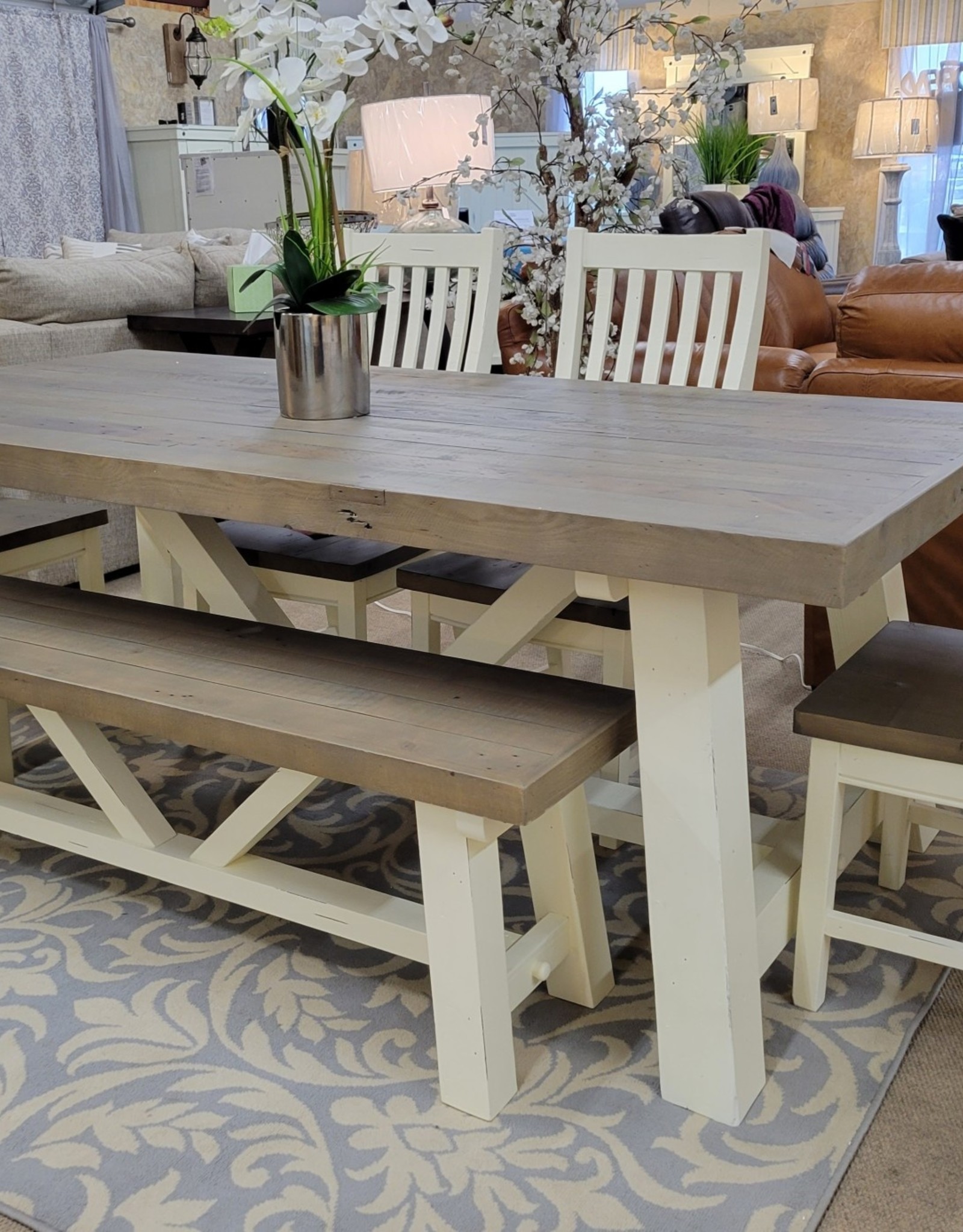 Salt Flat Chester Reclaimed Pine Farmhouse Table Set