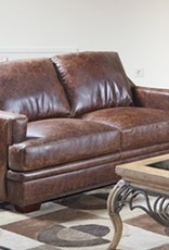 USA Premium Leather Ancient Brown Leather Track Arm Love Seat