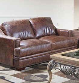 USA Premium Leather Ancient Brown Leather Track Arm Love Seat