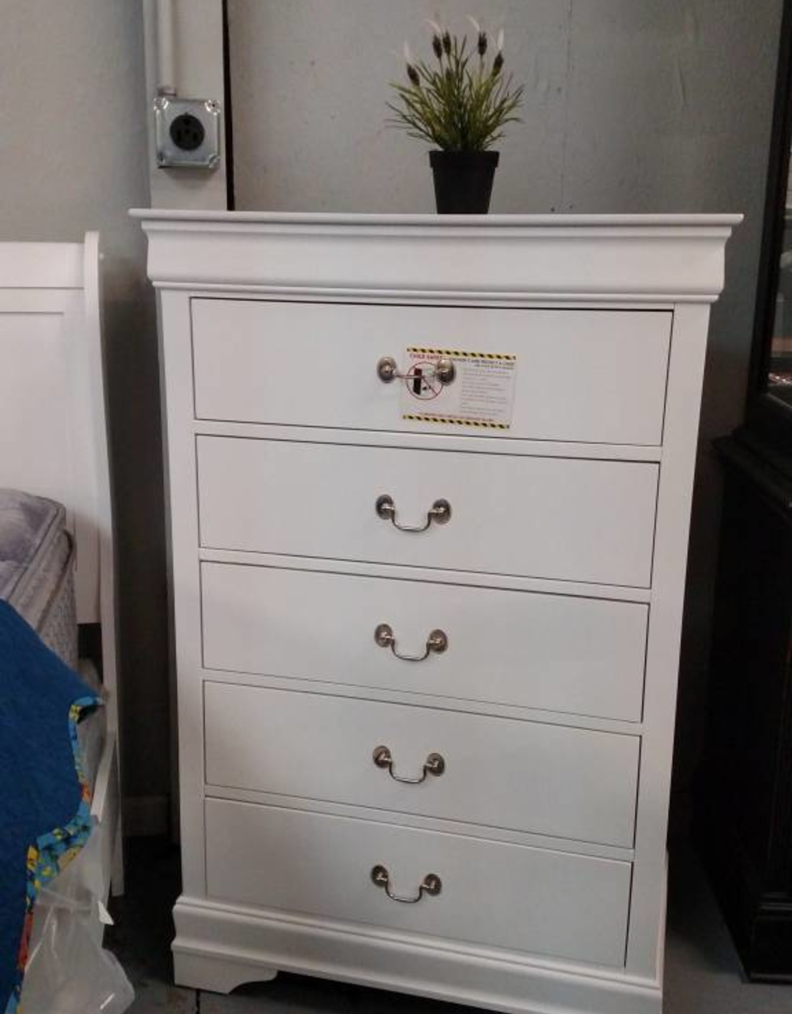 Crownmark Louis Philipe Sleigh Chest of Drawers White