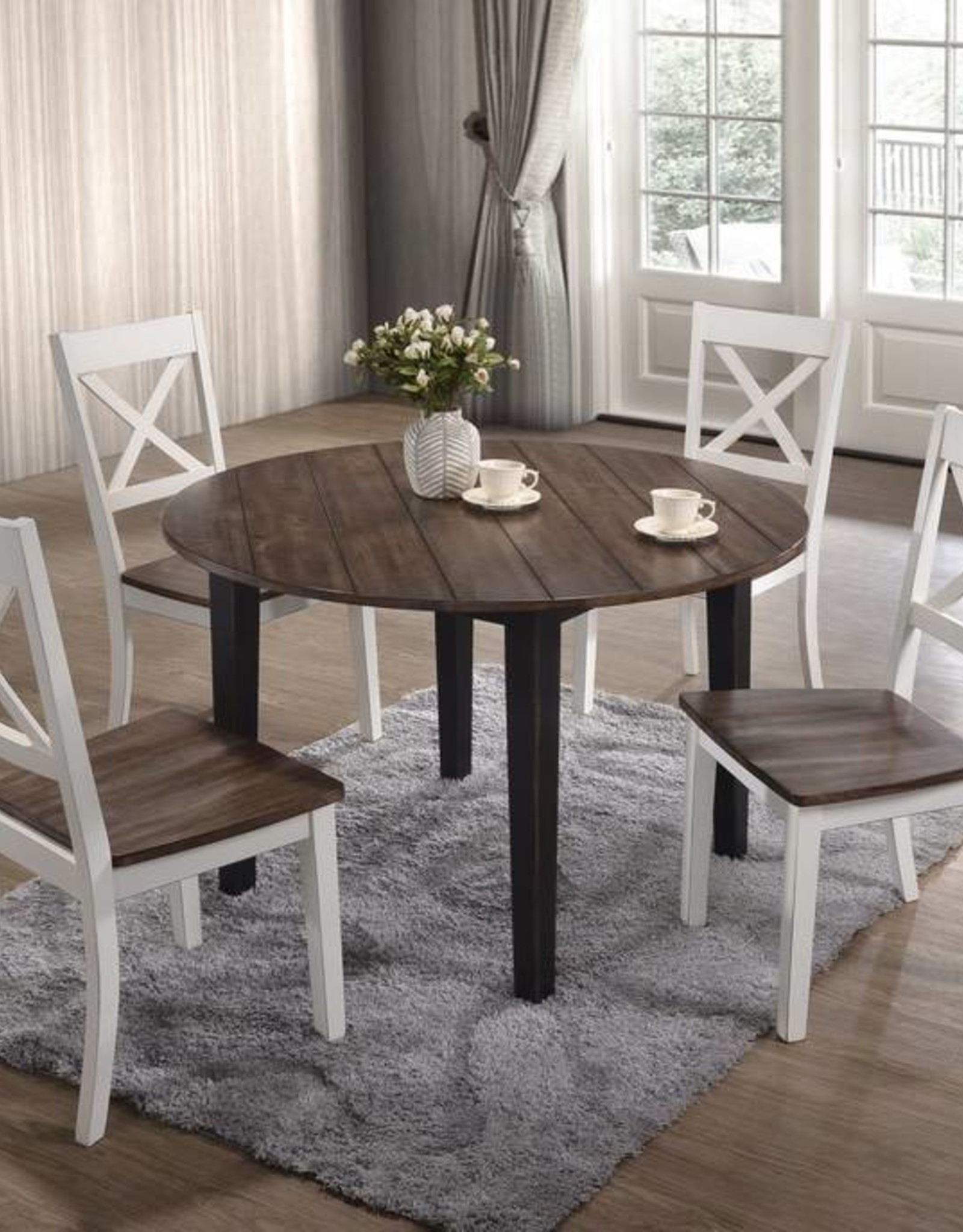 A La Carte Farmhouse Round Dining Table w/ 4 Chairs ...