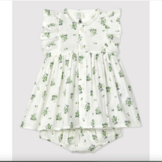 Petit Bateau Petit Bateau White Green Muslin Dress with Bloomers