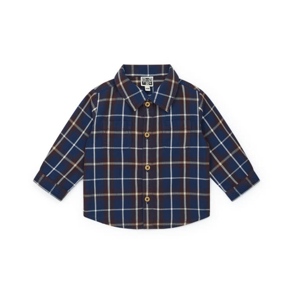 Bon Ton Bon Ton Navy Brown LS Plaid Shirt