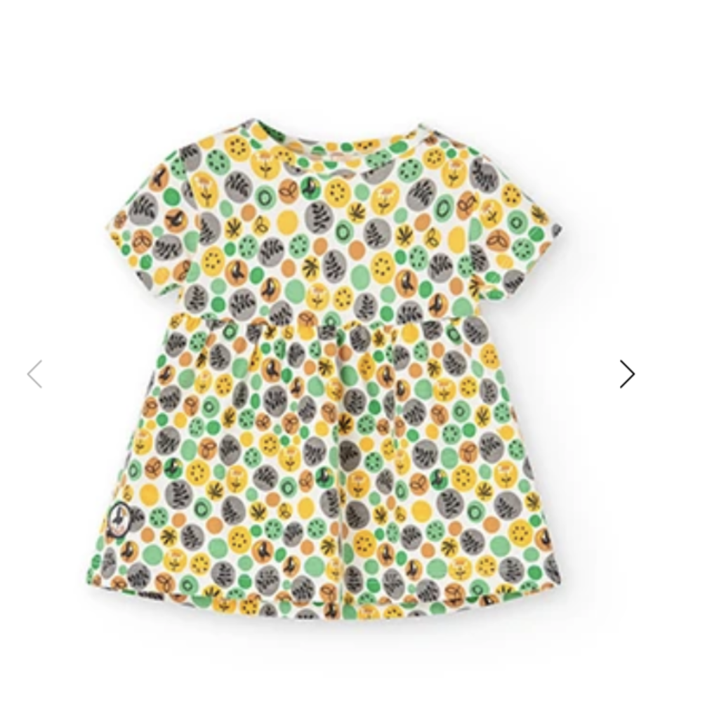 Boboli Boboli Green and Orange Polka Dot Dress w/Bloomers