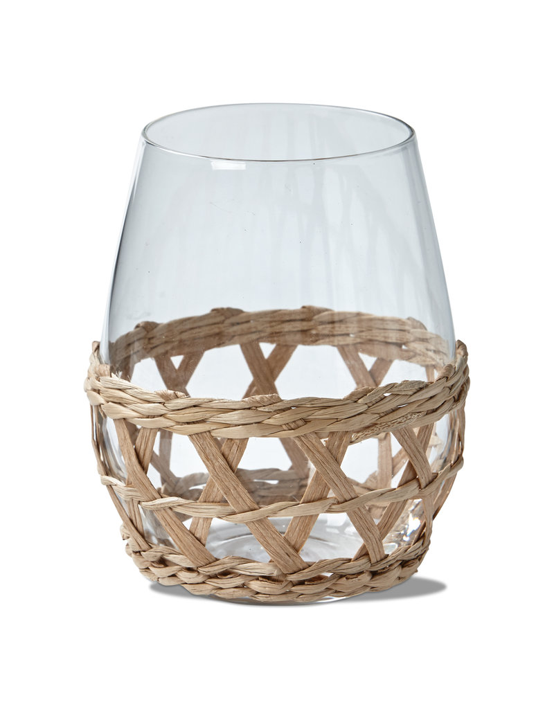 Stemless glass with removable rattan base