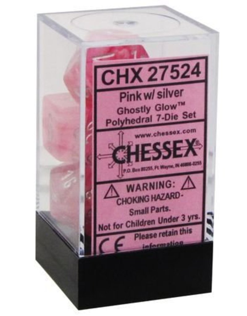 Chessex CHX27524 Pink with Silver Ghostly Glow 7-Set