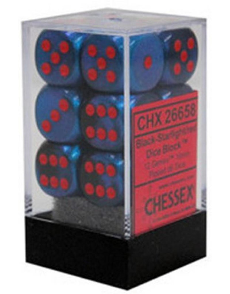 Chessex D6 Block - 16mm - Gemini Black Starlight/Red