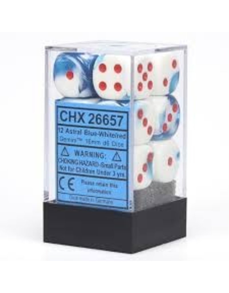 Chessex D6 Block - 16mm - Gemini Astral Blue-White/Red