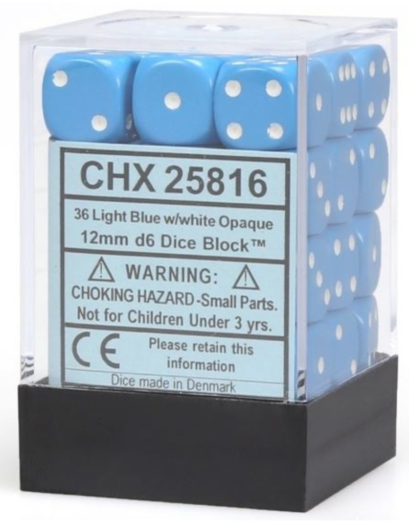 Chessex D6 Block - 12mm - Opaque Light Blue/White