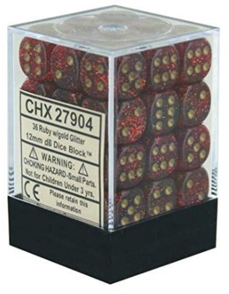 Chessex D6 Block - 12mm - Glitter Ruby/Gold