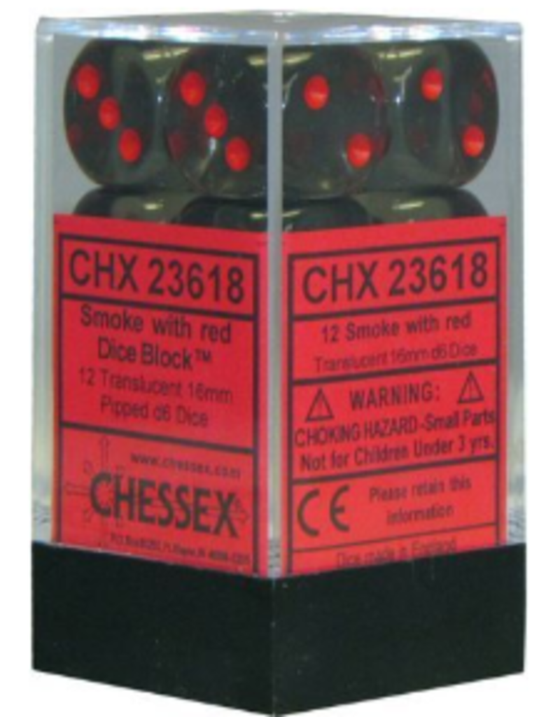 Chessex D6 Block - 16mm - Translucent Smoke/Red