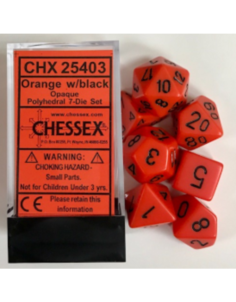 Chessex 7 Die Set - Opaque Orange/Black