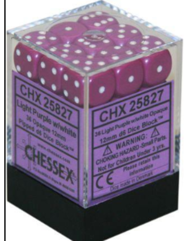 Chessex D6 Block - 12mm - Opaque Light Purple/White