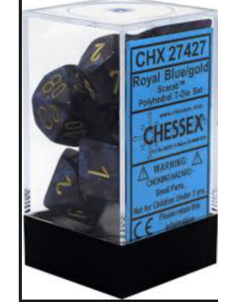 Chessex 7 Die Set - Scarab Royal Blue/Gold