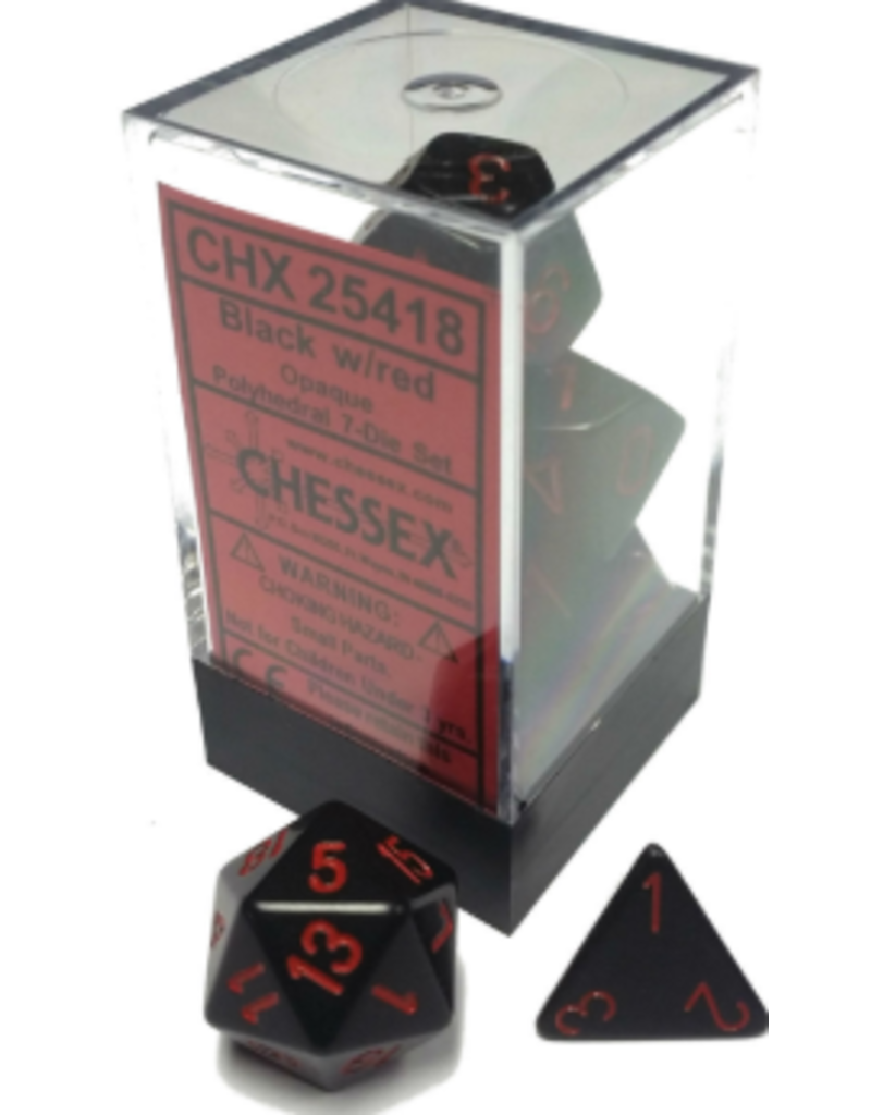 Chessex 7 Die Set - Opaque Black/Red
