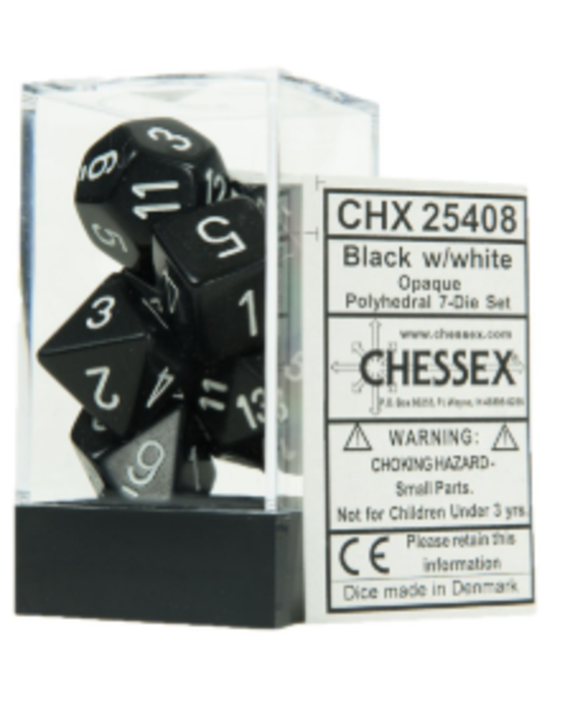 Chessex 7 Die Set - Opaque Black/White