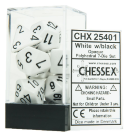 Chessex CHX25401  Opaque 7 Die Set, White/ Black