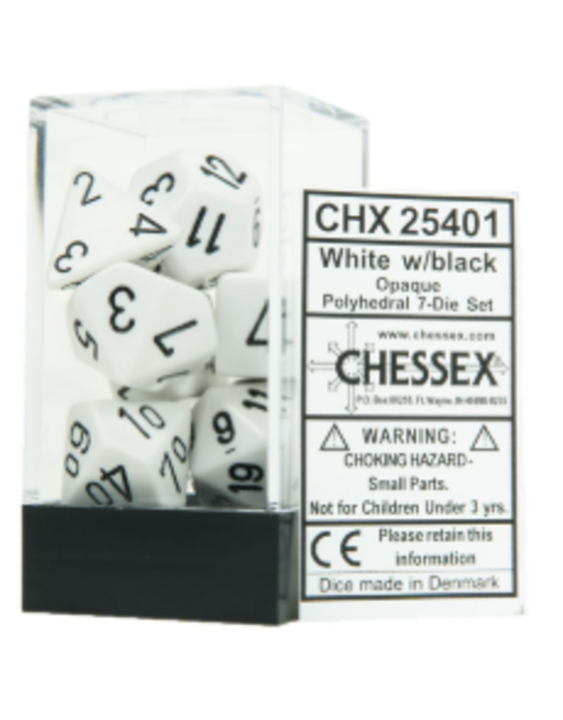 Chessex 7 Die Set - Opaque White/Black