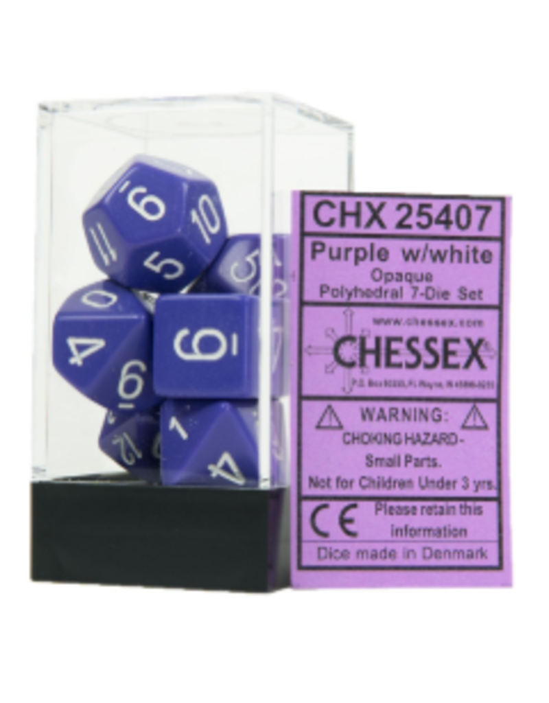Chessex 7 Die Set - Opaque Purple/White