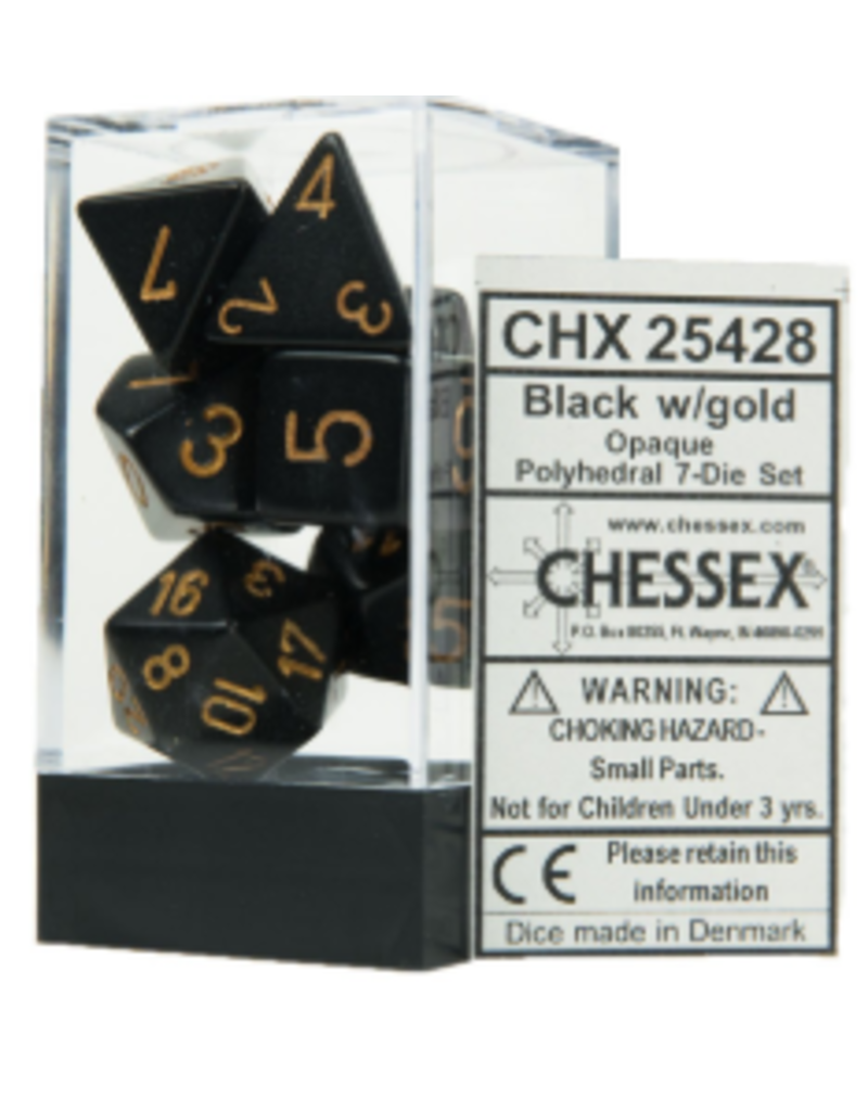 Chessex 7 Die Set - Opaque Black/Gold