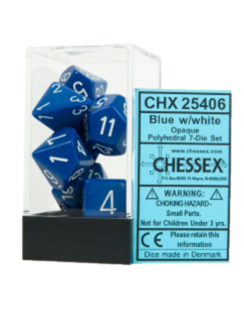 Chessex 7 Die Set - Opaque Blue/White