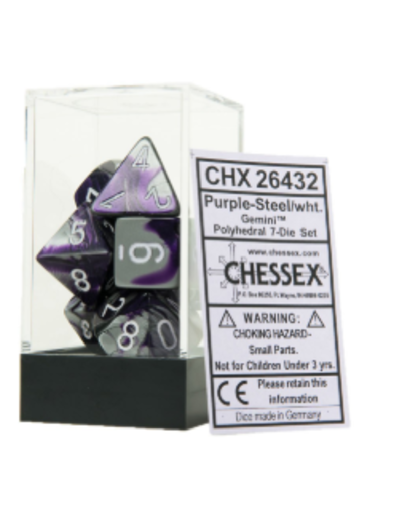 Chessex 7 Die Set - Gemini Purple-Steel/White