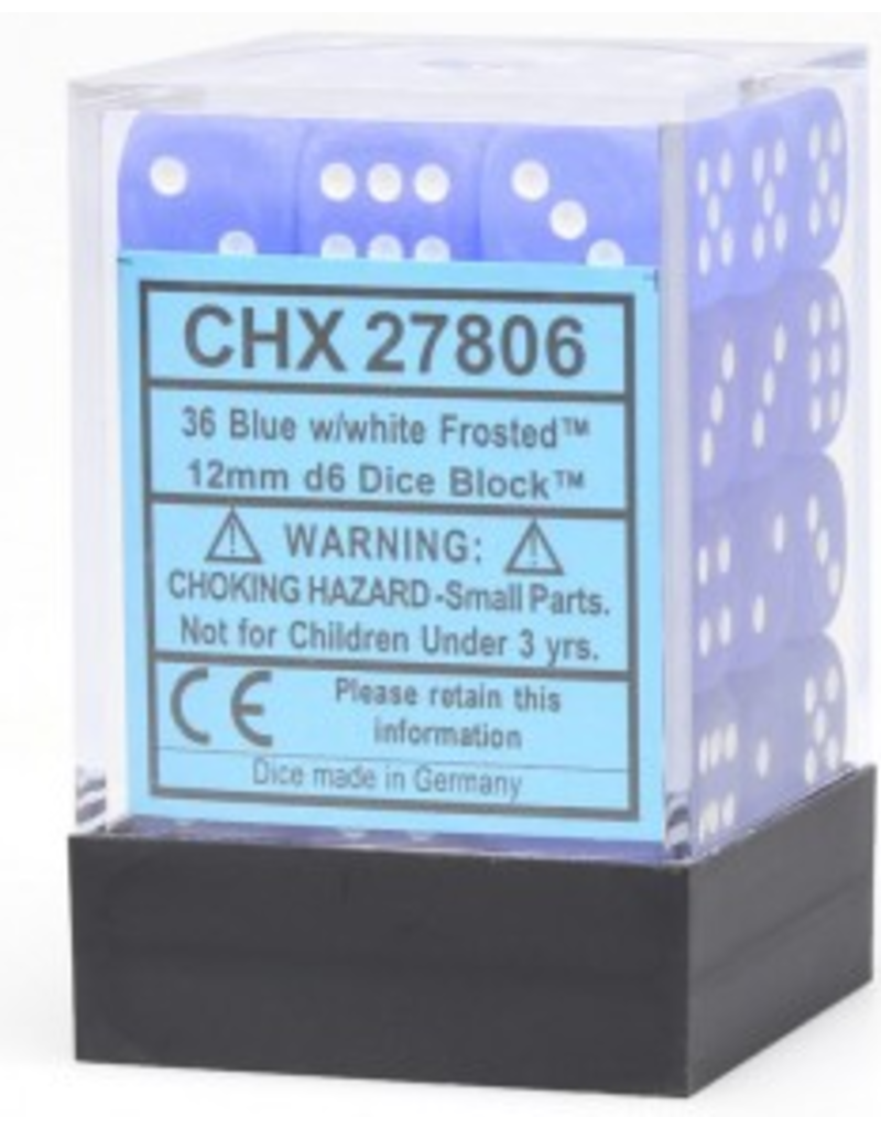 Chessex D6 Block - 12mm - Frosted Blue/White