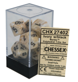 Chessex CHX27402 7die set Marble Ivory w/black