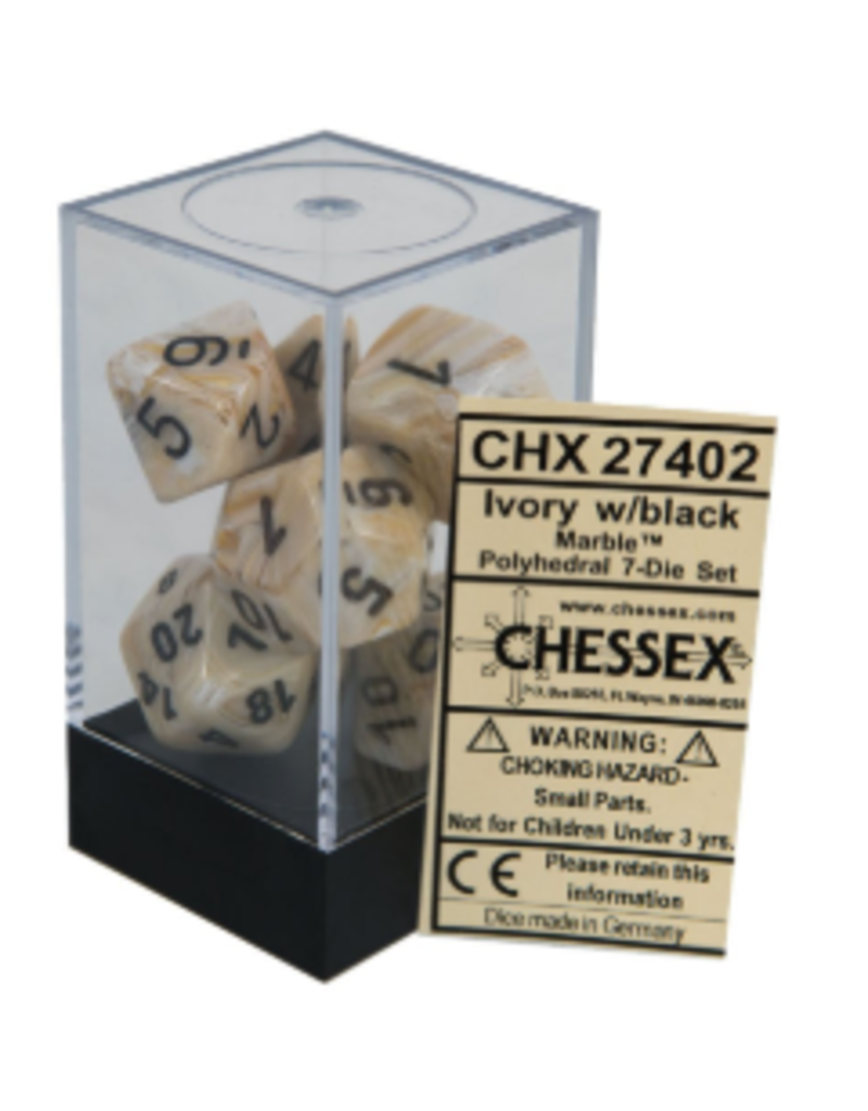Chessex 7 Die Set - Marble Ivory/Black