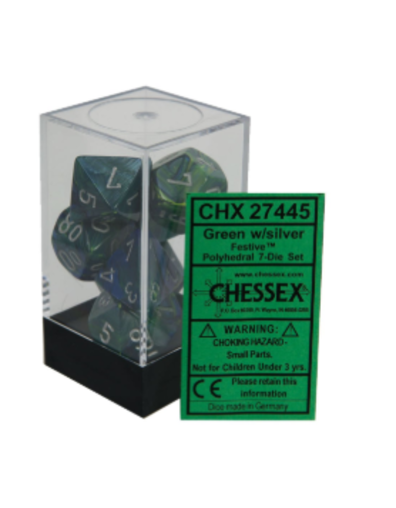 Chessex 7 Die Set - Festive Green/Silver