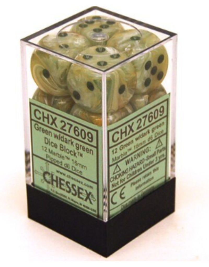 Chessex D6 Block - 16mm - Marble Green/Dark Green