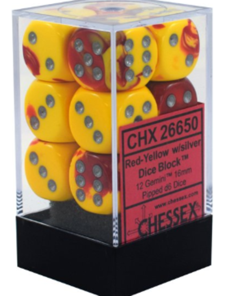 Chessex D6 Block - 16mm - Gemini Red-Yellow/Silver