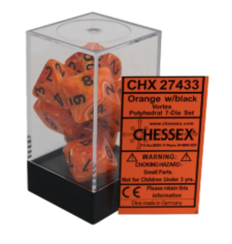 Chessex CHX27433  7-set Orange w/black Vortex