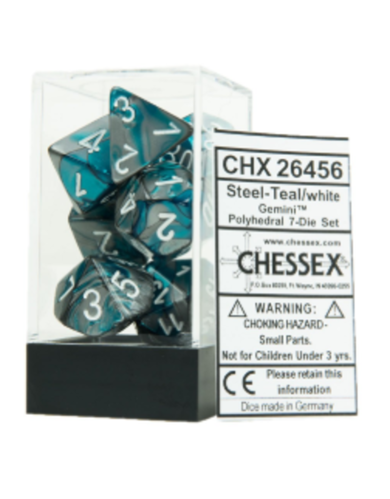 Chessex 7 Die Set - Gemini Steel-Teal/White