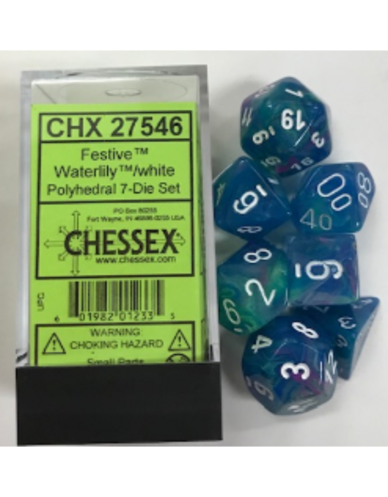 Chessex CHX27546 7 Die Set Festive Waterlily /white