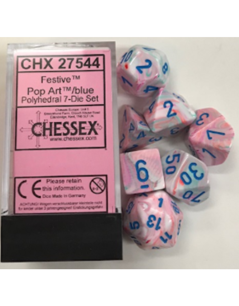 Chessex CHX27544 7 Die Set Festive Pop Art /blue