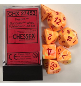 Chessex CHX27453 7 Die Set Festive Sunburst w/red