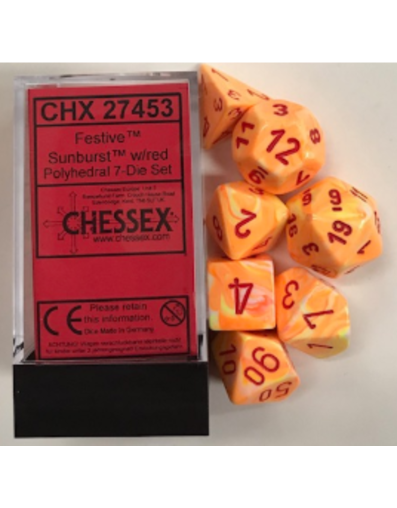 Chessex CHX27453 7 Die Set Festive Sunburst w/red