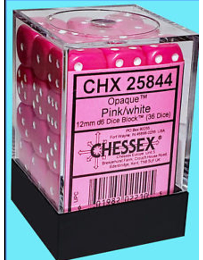 Chessex CHX25844 D6 12mm Pink w/ white