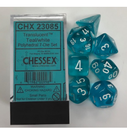 Chessex CHX23085 7 die set trans teal w/ white