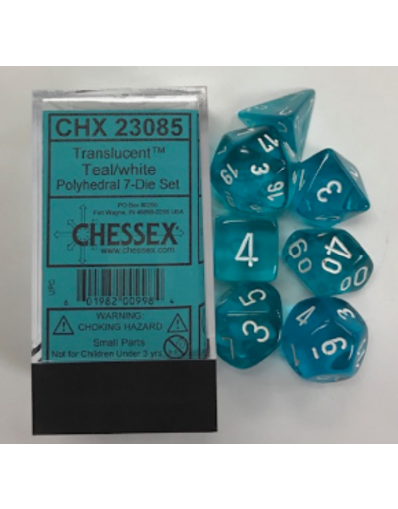 Chessex CHX23085 7 die set trans teal w/ white