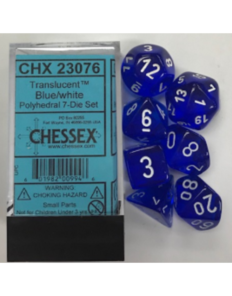 Chessex chx23076 7 die set trans blue w/ white