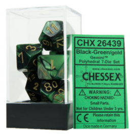 Chessex CHX26439 7-SetCubeGemini#4 BKGRgd